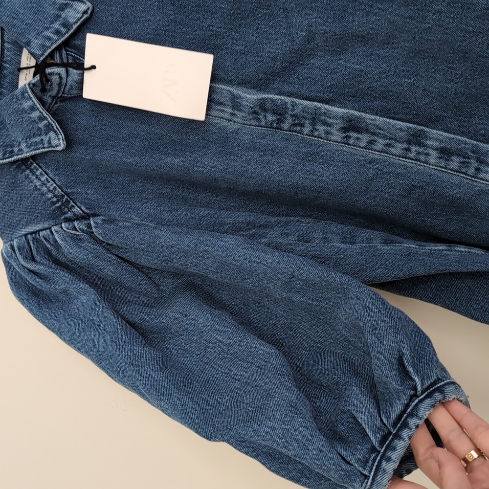 Zara ZW COLLECTION DENIM BLOUSE Puff sleeves Blue S M L NWT - Picture 14 of 15